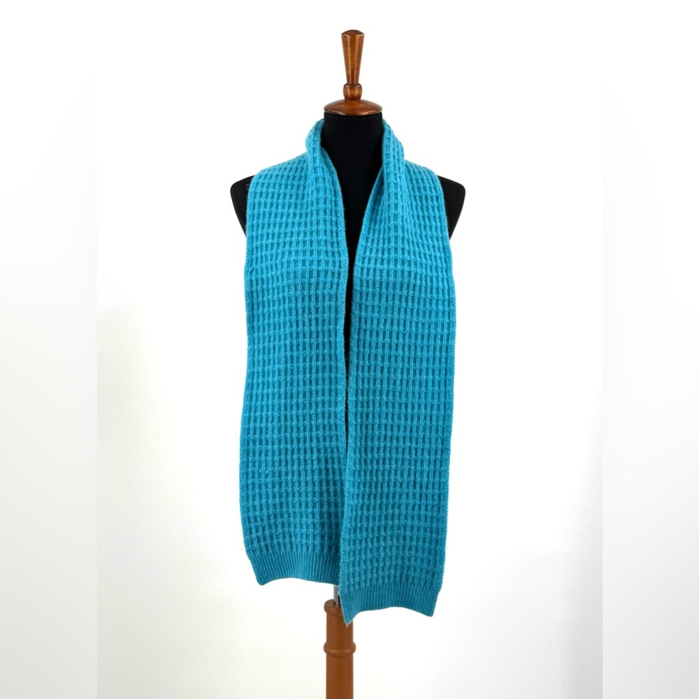 Turquoise Cashmere Waffle Ribbed Scarf OS - Picture 3 of 7
